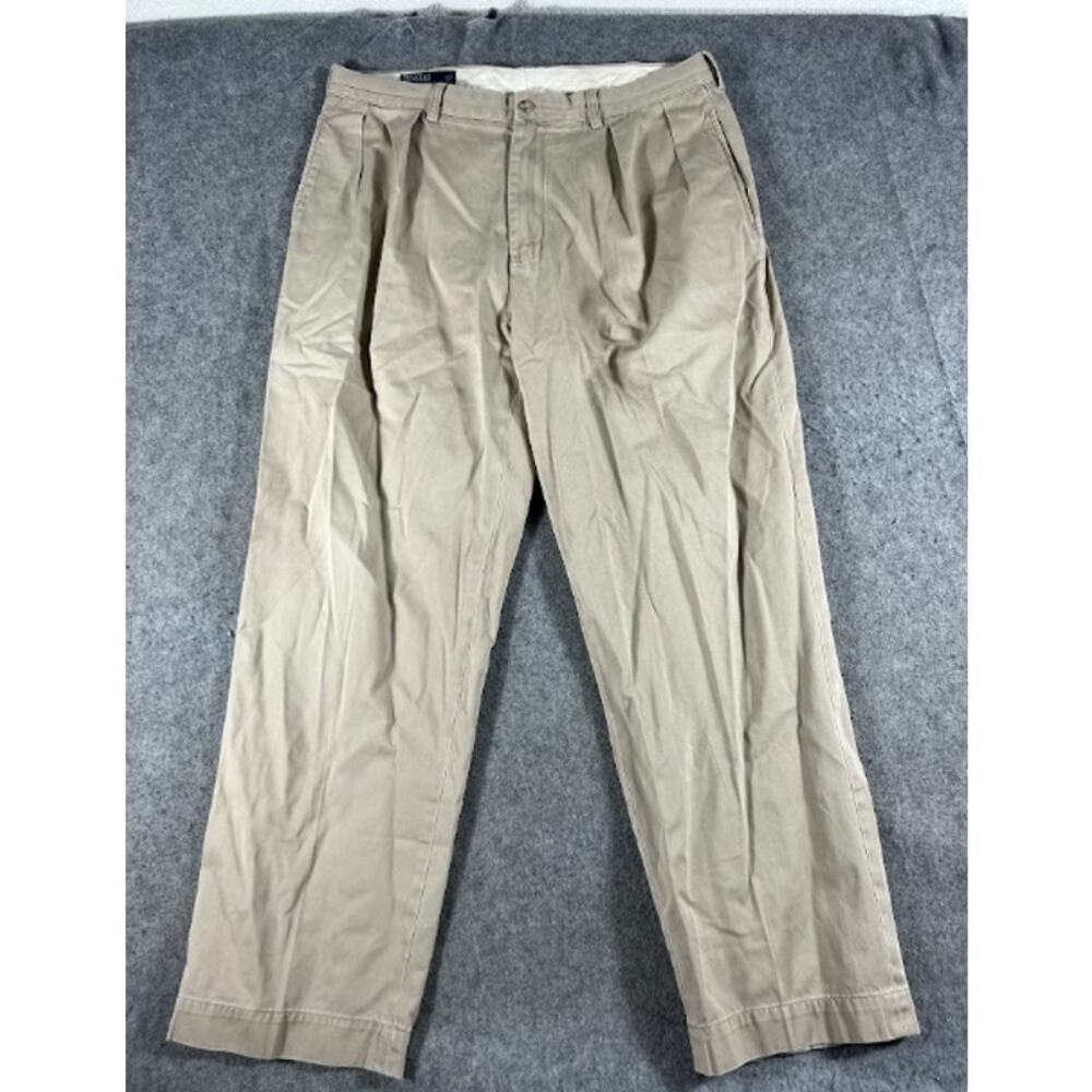 Vintage 90s Polo Ralph Lauren Andrew Pleated Chino Pants Mens 36/30 Khaki Preppy